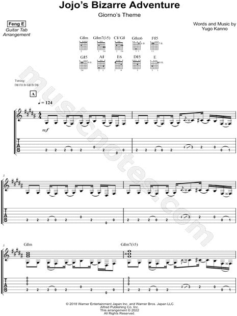 Feng E "Jojo’s Bizarre Adventure (Giorno's Theme)" Guitar Tab in G# Minor - Download & Print ...