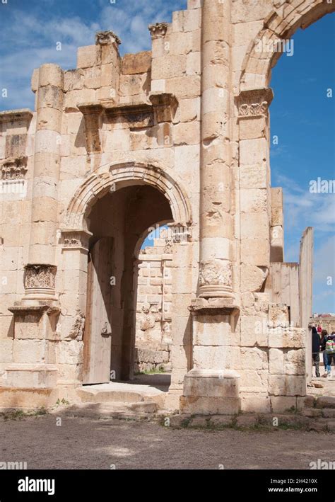 Hadrian's Arch (detail), Jerash, Jordan, Middle East Stock Photo - Alamy