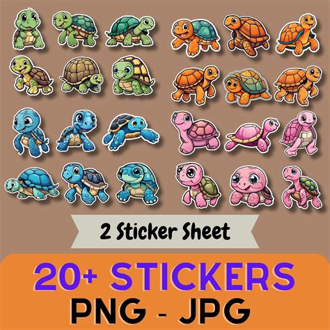 Printable Turtle Sticker / 2 Sticker Sheet / Print and Cut Turtle ...