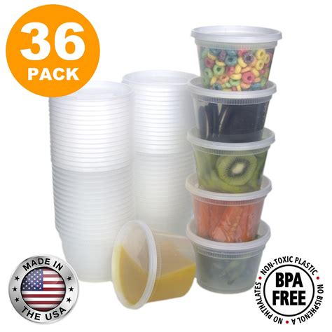 Food Storage Containers with Lids, Round Plastic Deli Cups, US Made, 16 ...