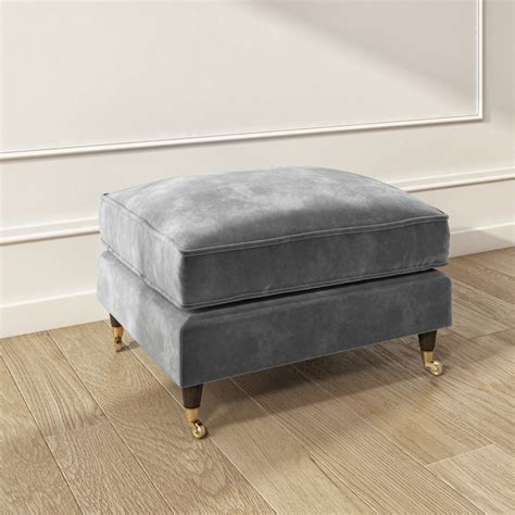 Silver Grey Velvet Footstool - Payton | Furniture123