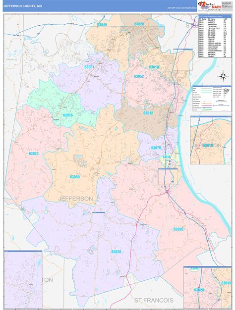 Jefferson County, MO Wall Map Color Cast Style by MarketMAPS - MapSales.com