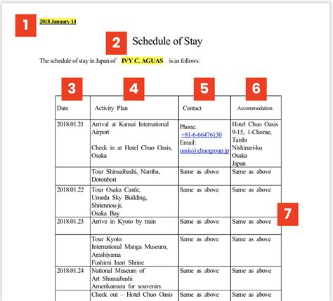 Sample Itinerary Template For Japan Visa | Itinerary Template