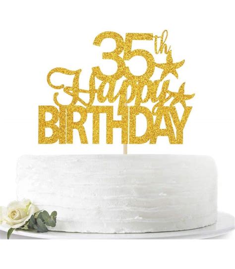 Glitter Gold Happy 35th Birthday Cake Topper- Hello 35- Thirty-five ...