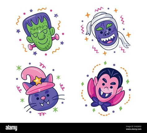 kawaii halloween stickers collection vector design illustration Stock ...