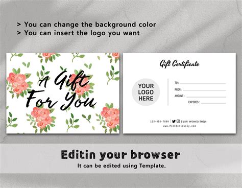 EDITABLE Floral Gift Card Certificate Gift Card Template Shop Voucher - Etsy