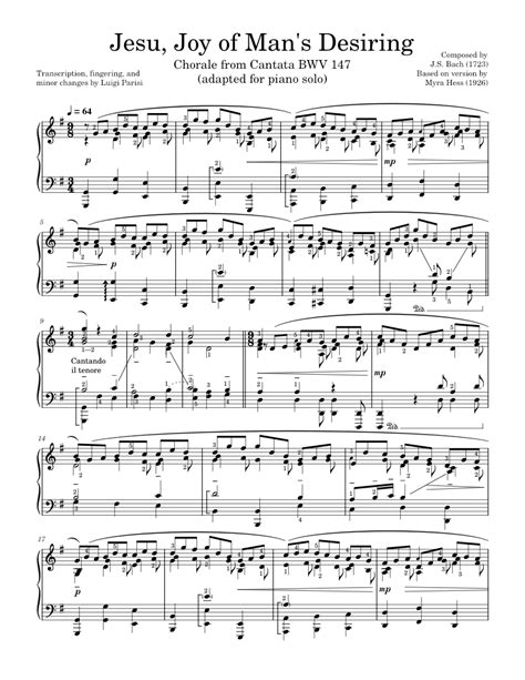 Jesu, Joy of Man's Desiring – Johann Sebastian Bach (based on Myra Hess ...