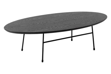 LeisureMod™ Rossmore Oval Coffee Table Black Powder Coated Steel Frame in Black