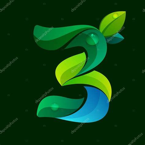 Number three logo with green leaves and water waves. Stock Vector Image ...