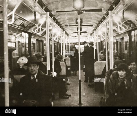 Interior of an Eighth Avenue subway carriage, New York, USA, early ...