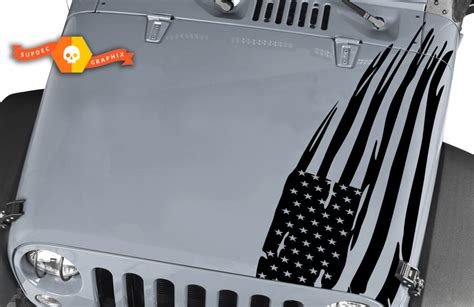 Jeep Wrangler Rubicon large Distressed American Flag Hood Decal