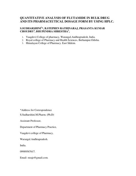 (PDF) QUANTITATIVE ANALYSIS OF FLUTAMIDE IN BULK DRUG AND ITS PHARMACEUTICAL DOSAGE FORM BY ...