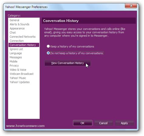 Delete Yahoo Messenger History Conversations from email and client