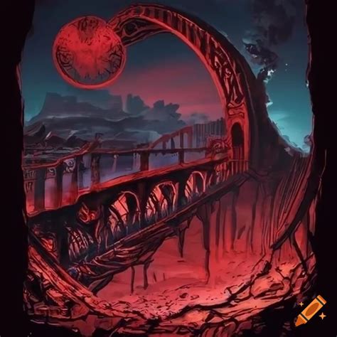 Red and black metal bridge artwork