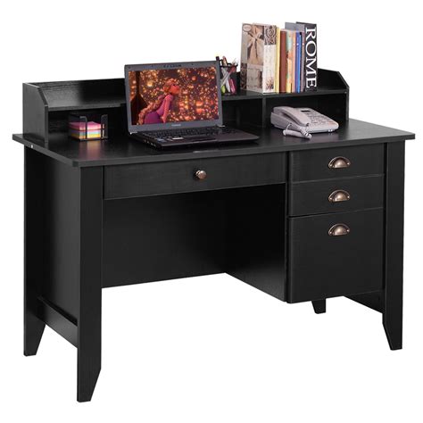 Topbuy Wooden Computer Writing Desk Office Study Table with Drawers, Black - Walmart.com