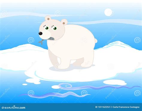 Polar bear eating fish stock vector. Illustration of wild - 101162253