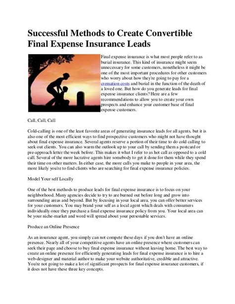 Successful methods to create convertible final expense insurance leads