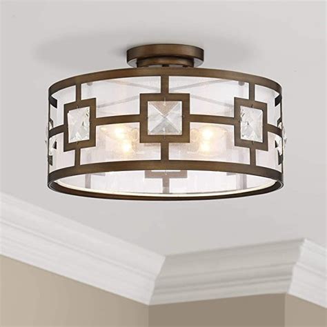 Possini Euro Design Deco Bling Modern Ceiling Light Semi-Flush Mount Fixture Warm Gold 16"