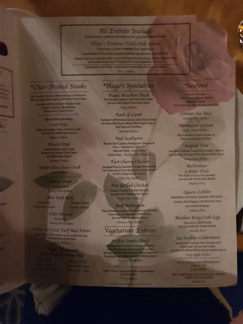 Menu at Hugo's Cellar steakhouse, Las Vegas, 202 Fremont Street Experience