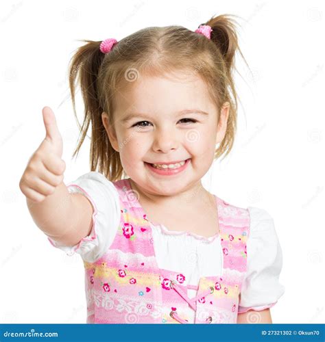 Happy Child Girl with Hands Thumbs Up Stock Photo - Image of childhood, hand: 27321302