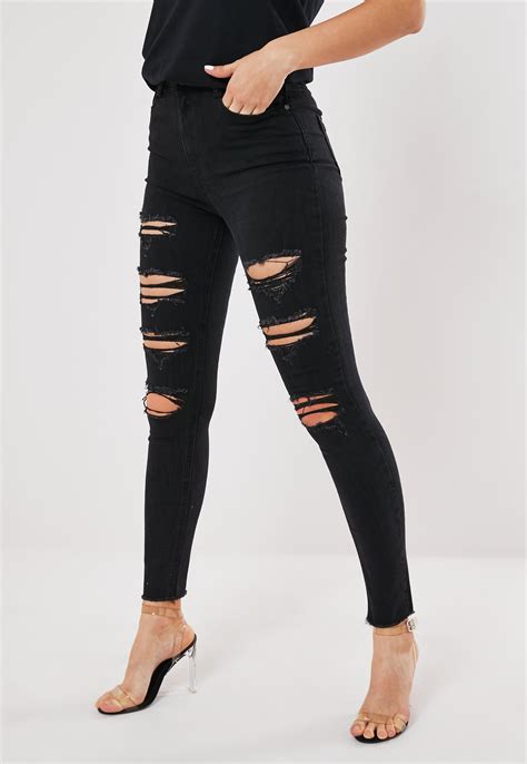 Missguided Denim Black High Waisted Extreme Ripped Skinny Jeans - Save ...