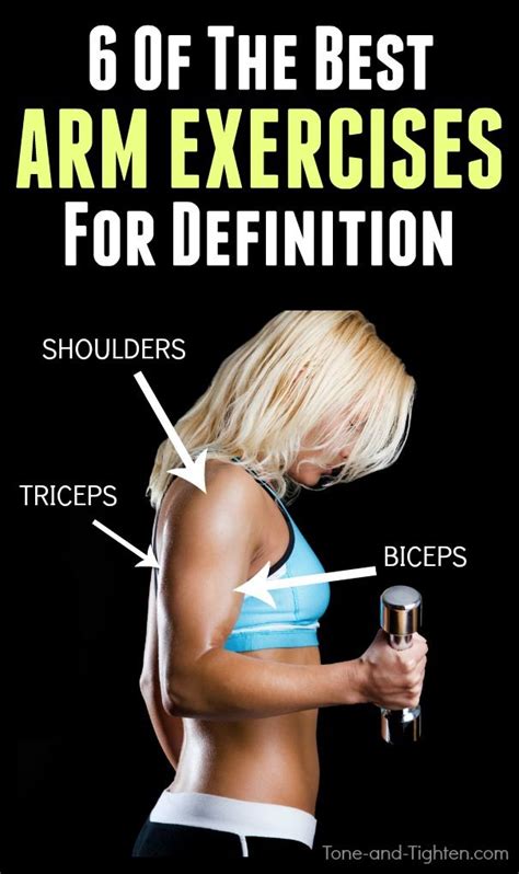 a woman holding a microphone with the words 6 of the best arm exercises for definition