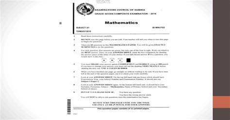 ECZ Grade 7 Maths 2016 Past Paper - [PDF Document]