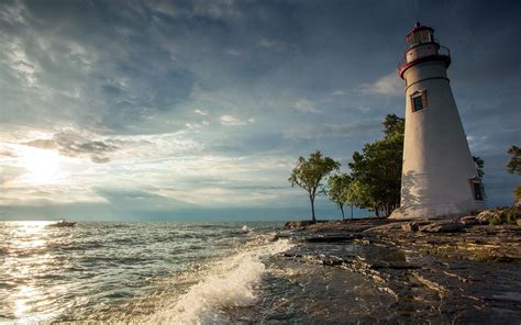 Sea Lighthouse HD Desktop Wallpaper | Wallzine.com | Landscape paintings, Landscape, Pictures to ...