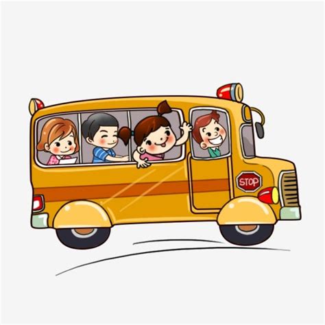 Hand Drawn Cartoon School Bus Going To Kindergarten Yellow School Bus ...