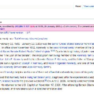 Wikipedia screenshot of Ted Kennedy's biography | Download Scientific ...