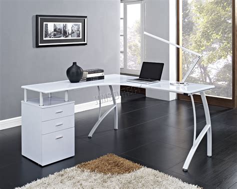 FoxHunter L-Shaped Corner Computer Desk PC Table Home Office Study CD04 White