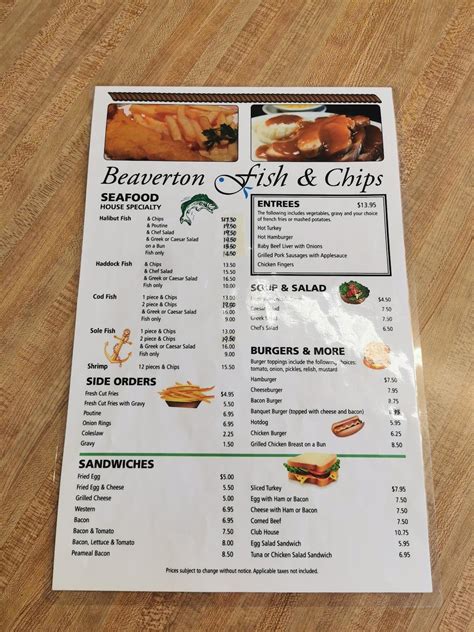 Menu at Beaverton Restaurant Inc, Beaverton