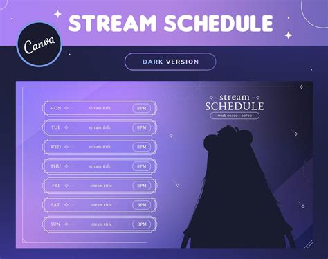 Dark purple starry stream schedule template minimal gradient streamer ...