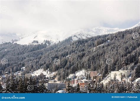 Winter view of Davos stock image. Image of blue, luxury - 85051669