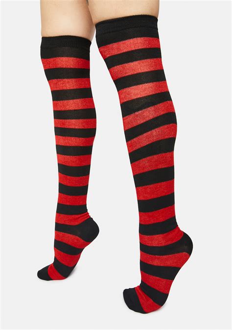 Striped Knee High Socks - Black Red | Dolls Kill