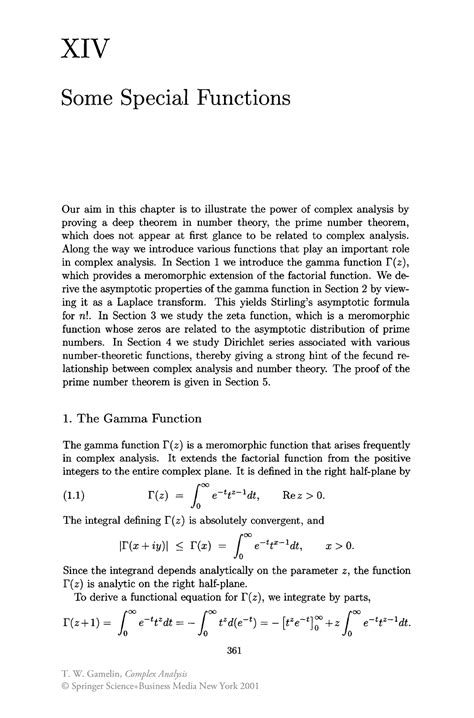 Gamelin Complex Analysis Practise Book - XIV Some Special Functions Our aim in this chapter is ...