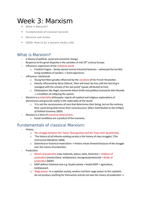 Week 3 Marxism - Lecture notes on Marxist media theory - Week 3 ...