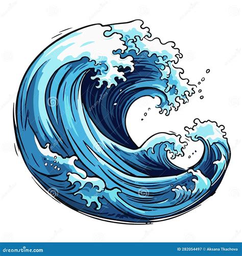 Vector Sea Wave. Illustration of Blue Ocean Waves with White Foam ...