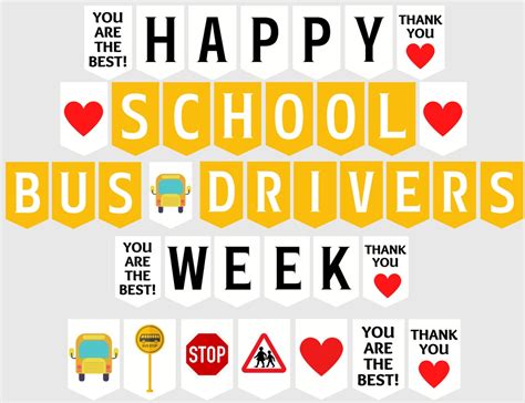 Bus Driver Appreciation Week Printable Banner, School Bus Driver Sign ...