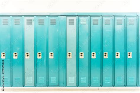 Row of bright colored school lockers Stock Photo | Adobe Stock