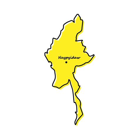 Simple outline map of Myanmar with capital location 21807022 Vector Art ...