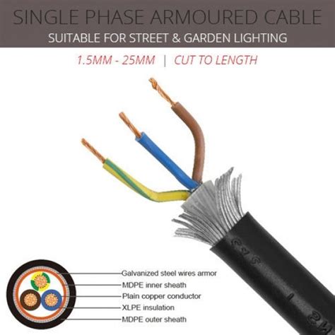 10mm x 3 core Single Phase Armoured Cable per metre