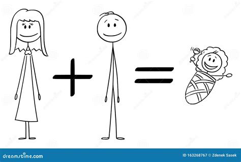 Vector Cartoon Illustration of Conceptual Formula of Woman Plus Man Equals To Baby Stock Vector ...