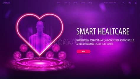 Online Medicine, Pink Banner with Silhouette of Human in Neon Heart on Blue Podium Stock Vector ...