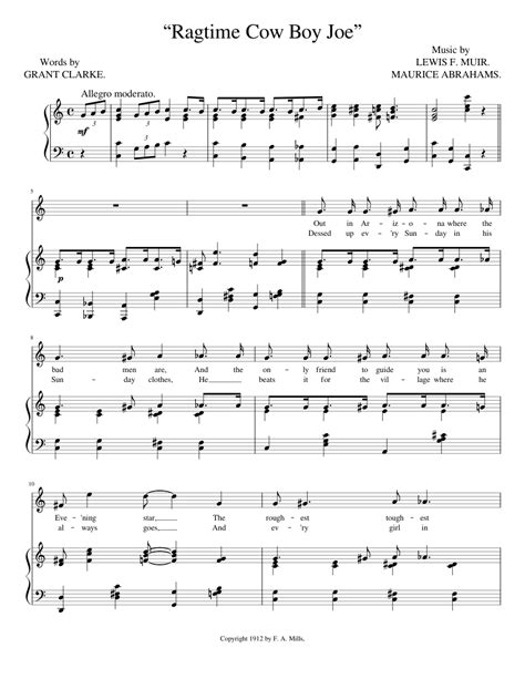 Ragtime Cowboy Joe (1912) Sheet music for Piano, Voice | Download free in PDF or MIDI ...