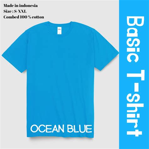 Jual Basic Tshirt / Kaos Polos Warna Biru Laut / Ocean Blue | Shopee Indonesia