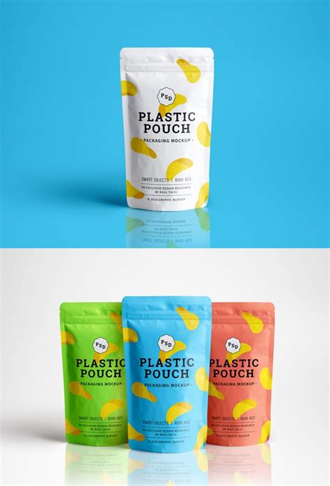 three bags of plastic pouches sitting next to each other on a blue and ...