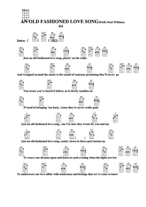 An Old Fashioned Love Song (Bar) - Paul Williams Chord Chart printable pdf download