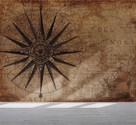 Vintage Compass Removable Wallpaper Wall Mural Peel and - Etsy