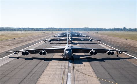 America’s fleet of eight B-52 nuke bombers line up on runway before ...